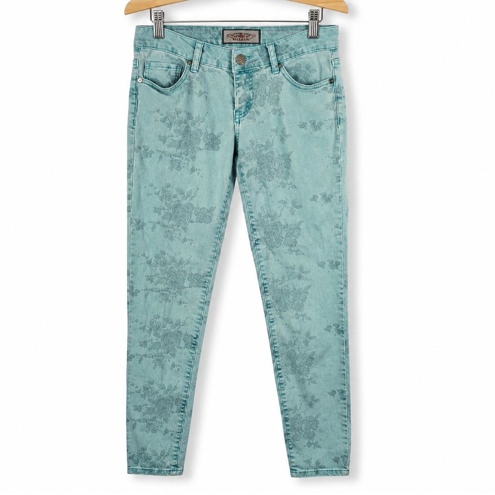 Iris Jeans Juniors 5 American Style Denim Modern Vintage Teal Floral Skinny Boho